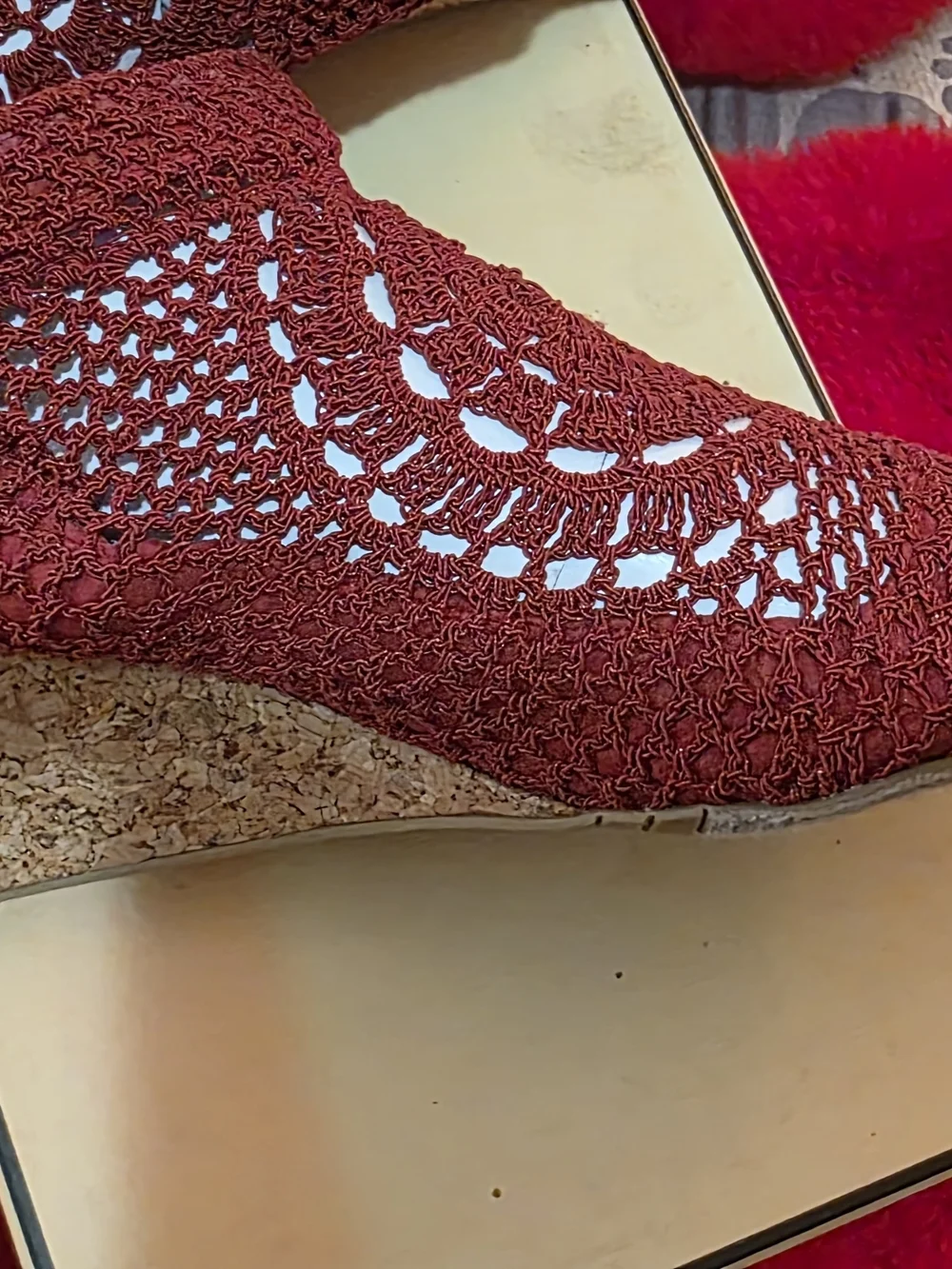 Nina Women’s Crochet Open-Toe Sandals in Deep Red - Stylish Summer Footwear - Picture 2 of 6
